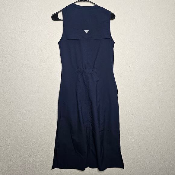 Columbira PFG crystal springs navy blue sleeveless button up vented dress size S - Picture 6 of 7